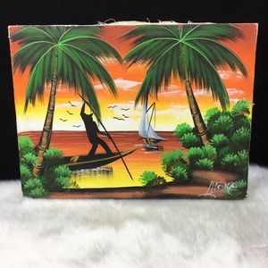 Tropical Sunset Palm Tree Folk Art Painting